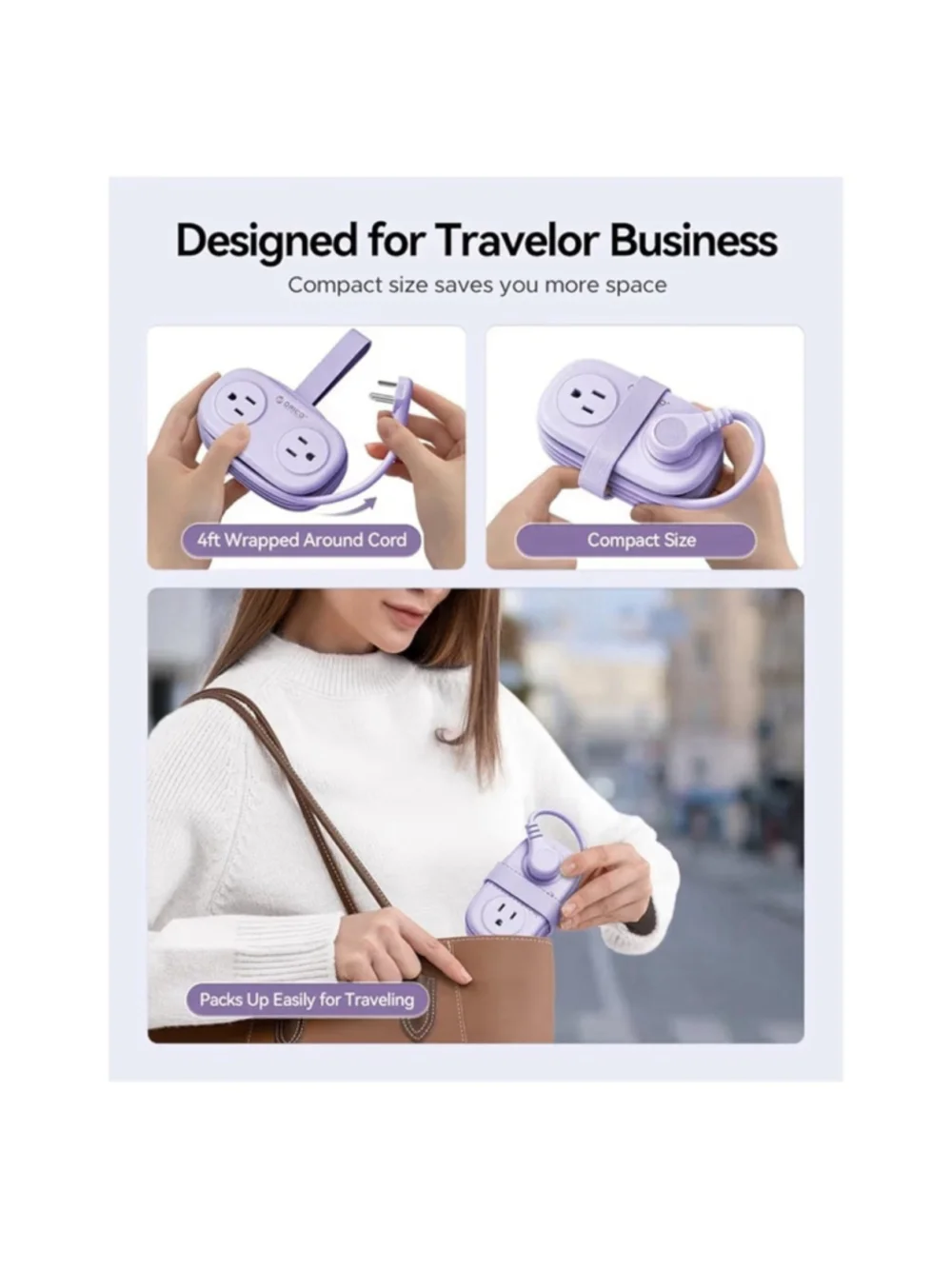 NEW 7-in-1 Power Strip USB-C Purple Travel Flat Plug Cruise Approved NIB